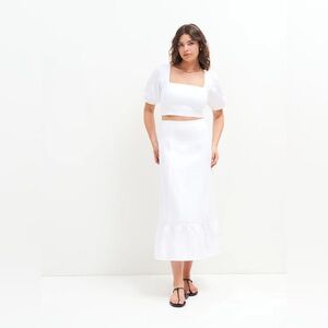 Reformation White Yucca Linen Top and Skirt Set Size 2